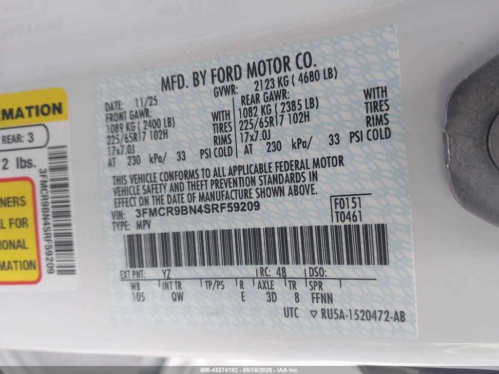 3FMCR9BN4SRF59209 2025 FORD BRONCO SPORT photo no. 9