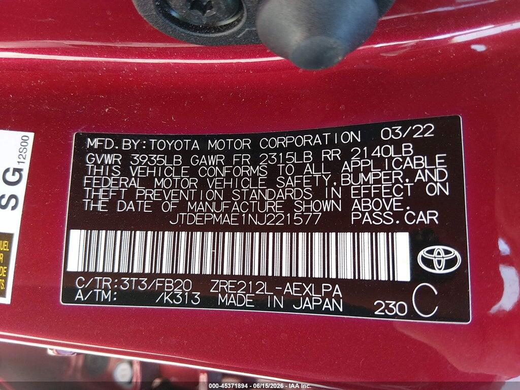 JTDEPMAE1NJ221577 2022 TOYOTA COROLLA photo no. 9