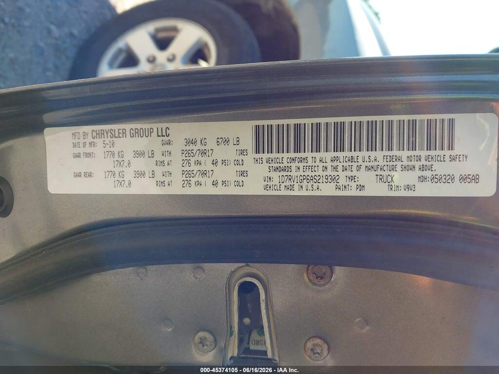 1D7RV1GP6AS219302 2010 DODGE RAM 1500 photo no. 9