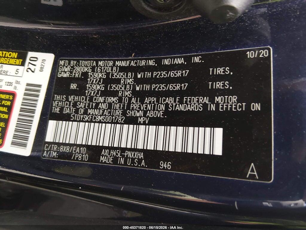 5TDYSKFC8MS001782 2021 TOYOTA SIENNA photo no. 9
