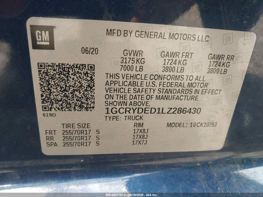 1GCRYDED1LZ286430 2020 CHEVROLET SILVERADO 1500 photo no. 9