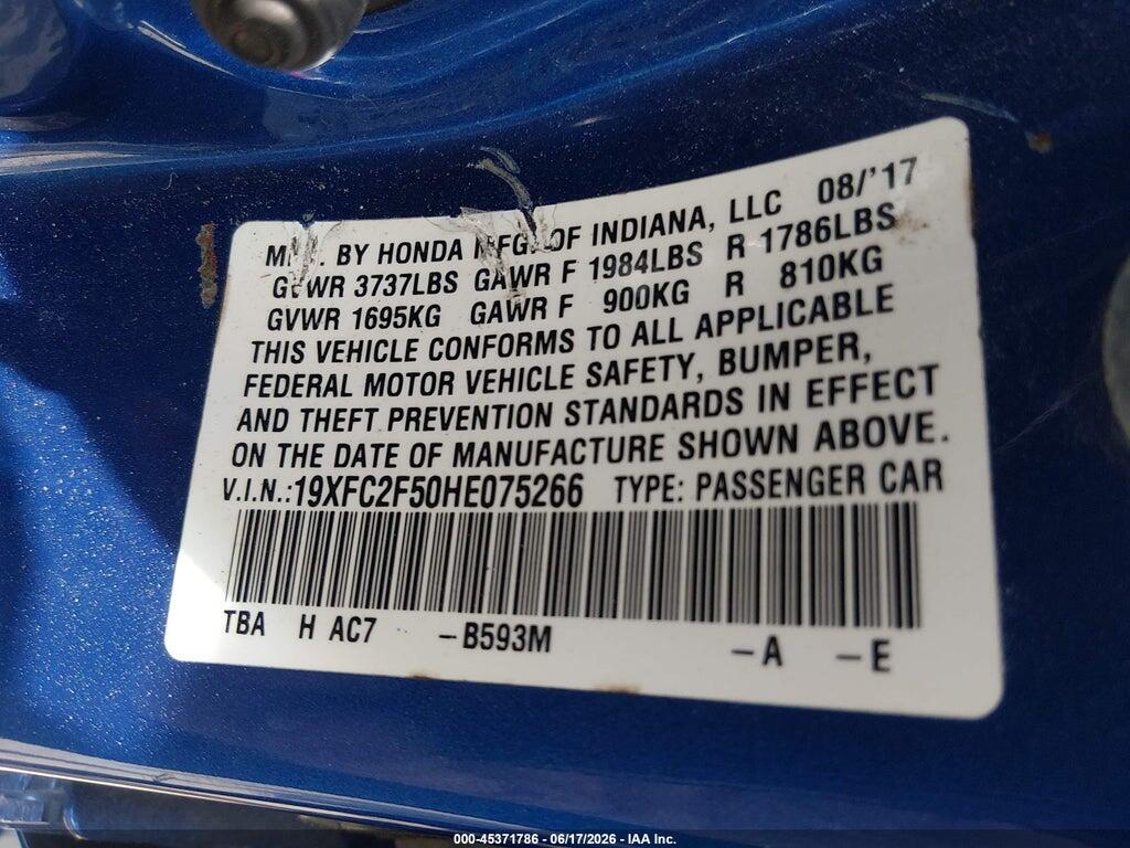 19XFC2F50HE075266 2017 HONDA CIVIC photo no. 9