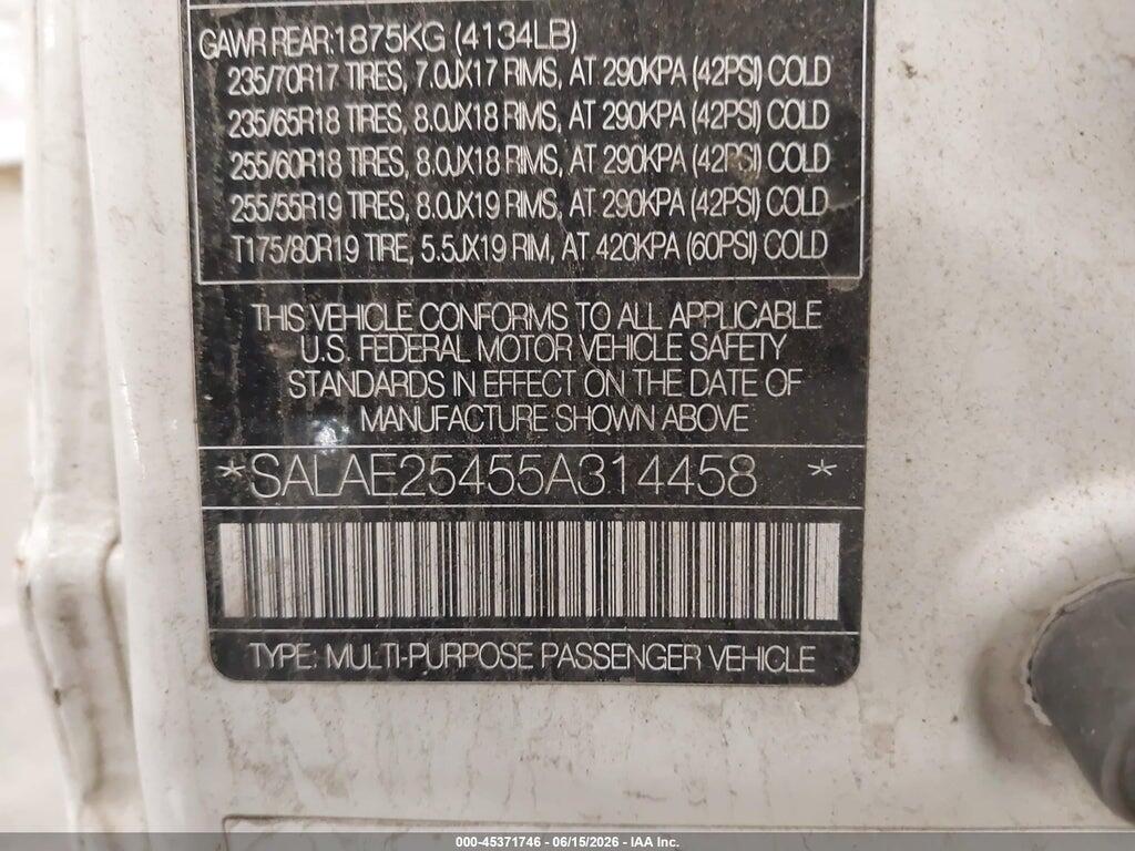 SALAE25455A314458 2005 LAND ROVER LR3 photo no. 9