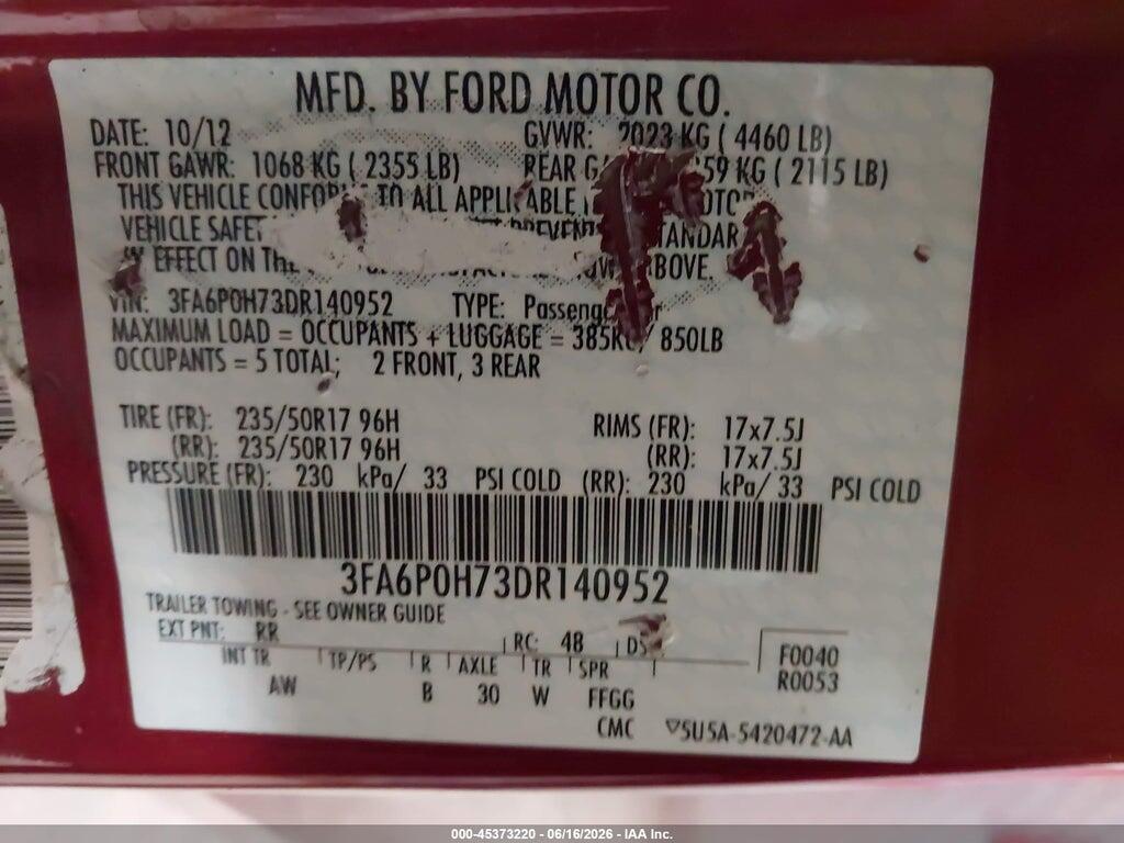 3FA6P0H73DR140952 2013 FORD FUSION photo no. 9