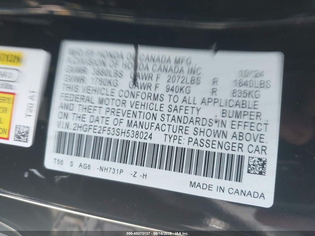 2HGFE2F53SH538024 2025 HONDA CIVIC photo no. 9