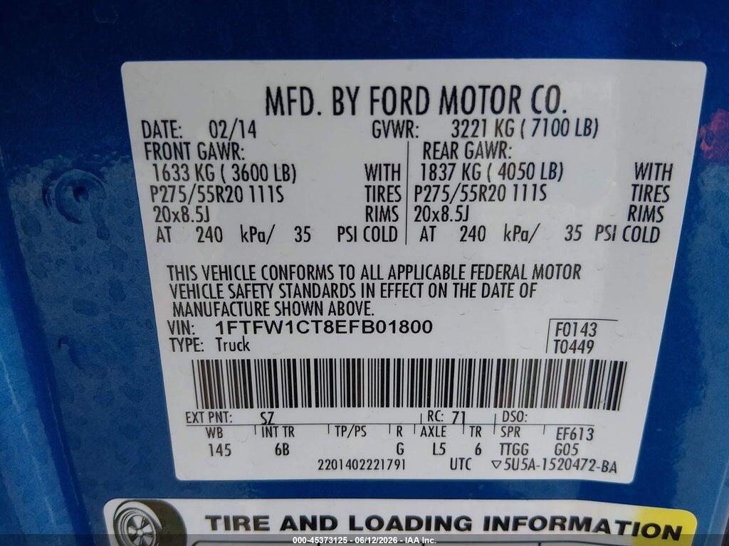1FTFW1CT8EFB01800 2014 FORD F-150 photo no. 9