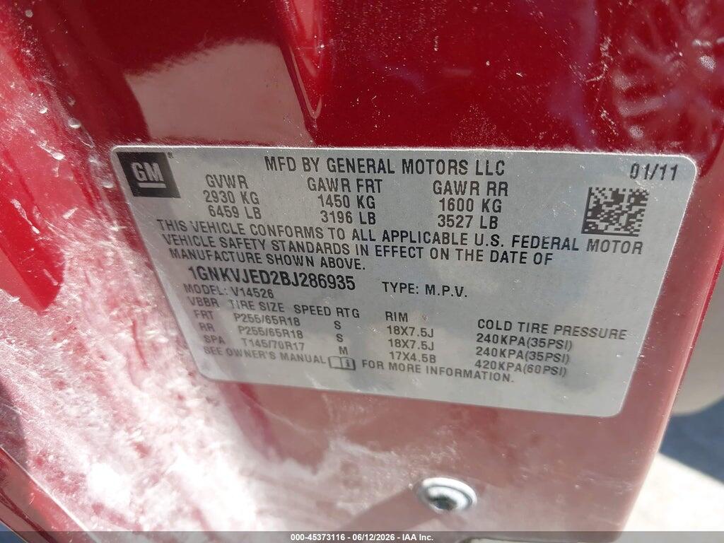 1GNKVJED2BJ286935 2011 CHEVROLET TRAVERSE photo no. 9