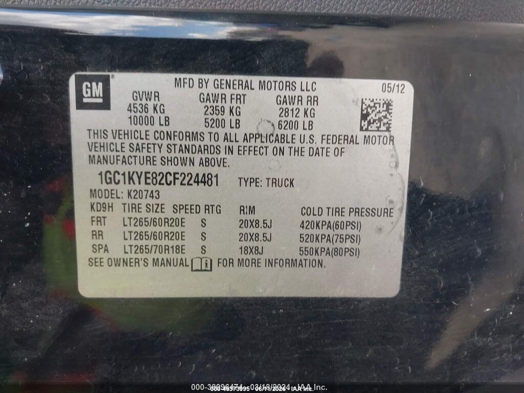 1GC1KYE82CF224481 2012 CHEVROLET SILVERADO 2500HD photo no. 9