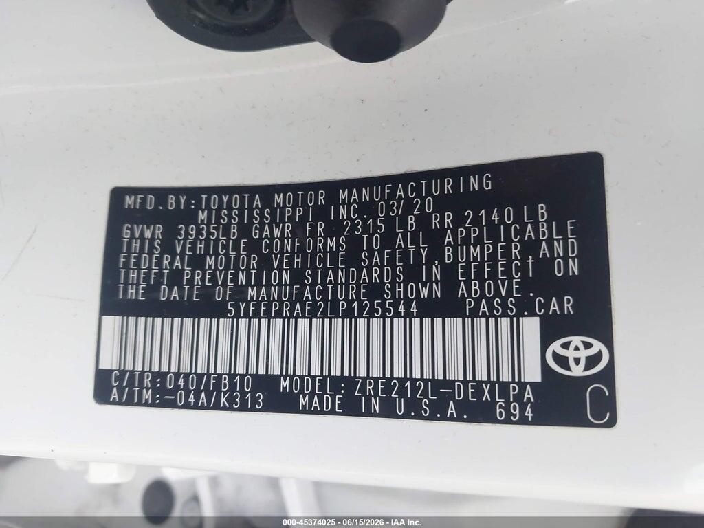 5YFEPRAE2LP125544 2020 TOYOTA COROLLA photo no. 9