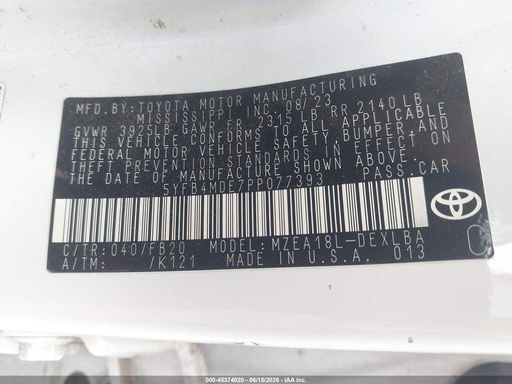 5YFB4MDE7PP077393 2023 TOYOTA COROLLA photo no. 9