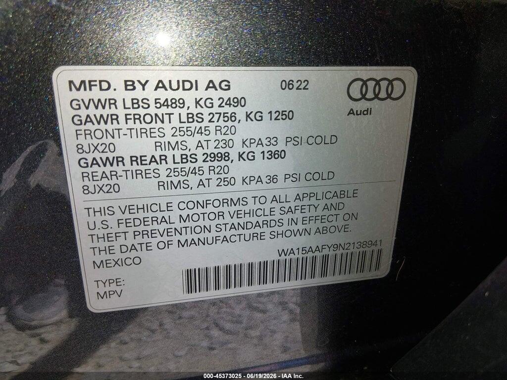 WA15AAFY9N2138941 2022 AUDI Q5 SPORTBACK photo no. 9