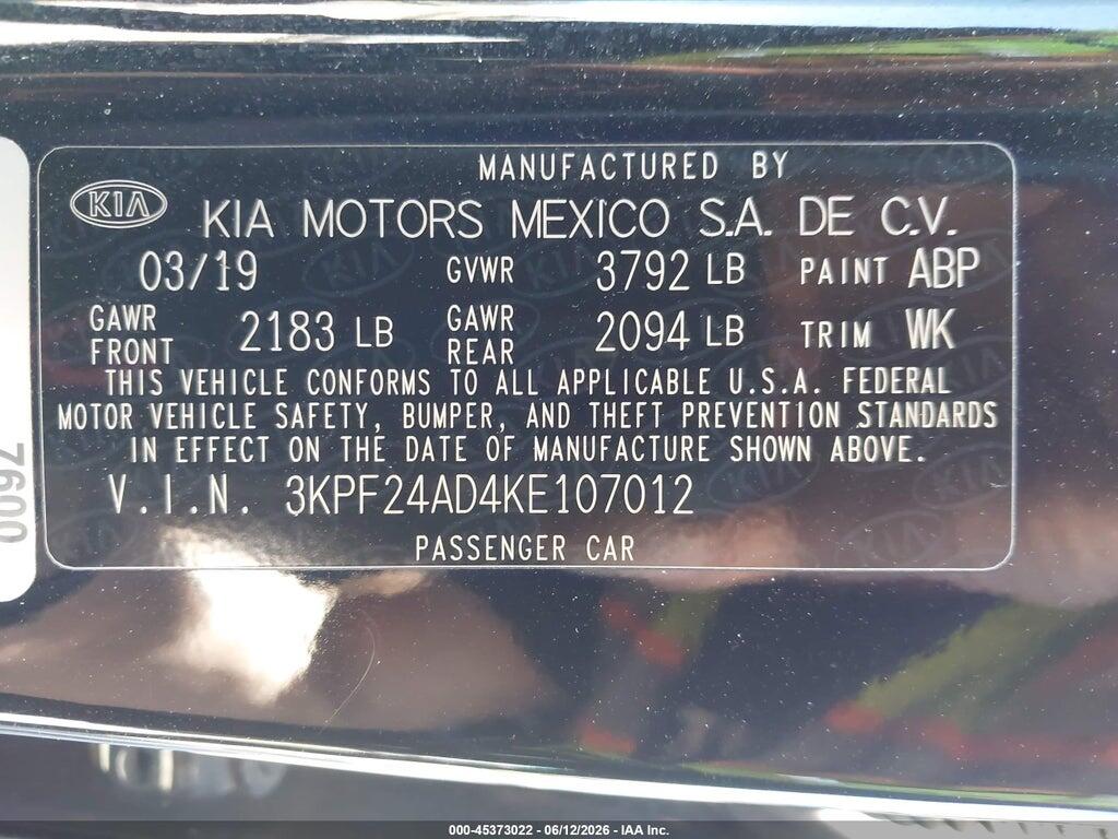 3KPF24AD4KE107012 2019 KIA FORTE photo no. 9