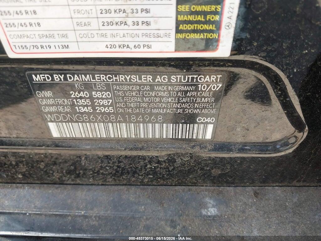 WDDNG86X08A184968 2008 MERCEDES-BENZ S 550 photo no. 9