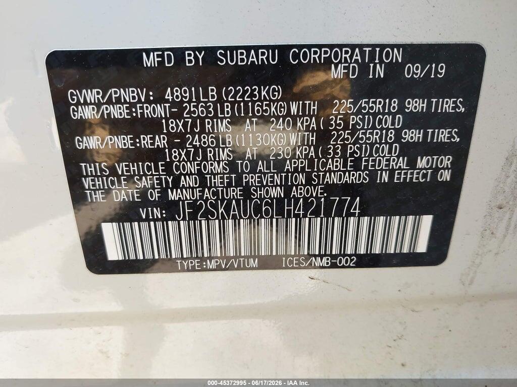 JF2SKAUC6LH421774 2020 SUBARU FORESTER photo no. 9
