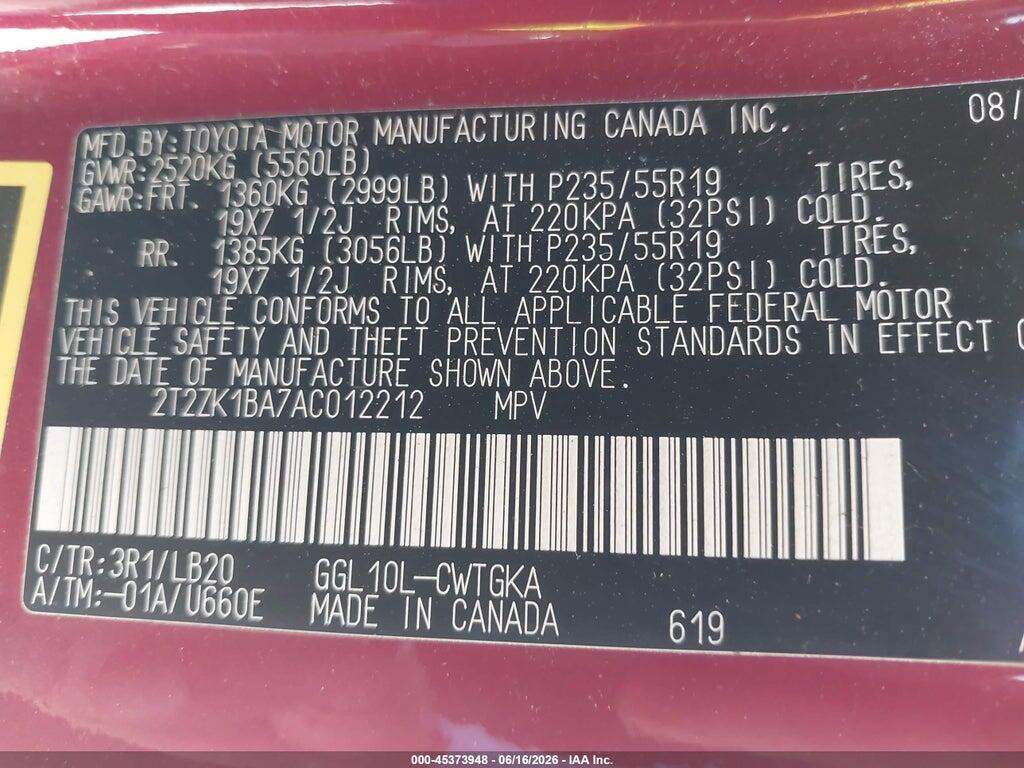 2T2ZK1BA7AC012212 2010 LEXUS RX 350 photo no. 9