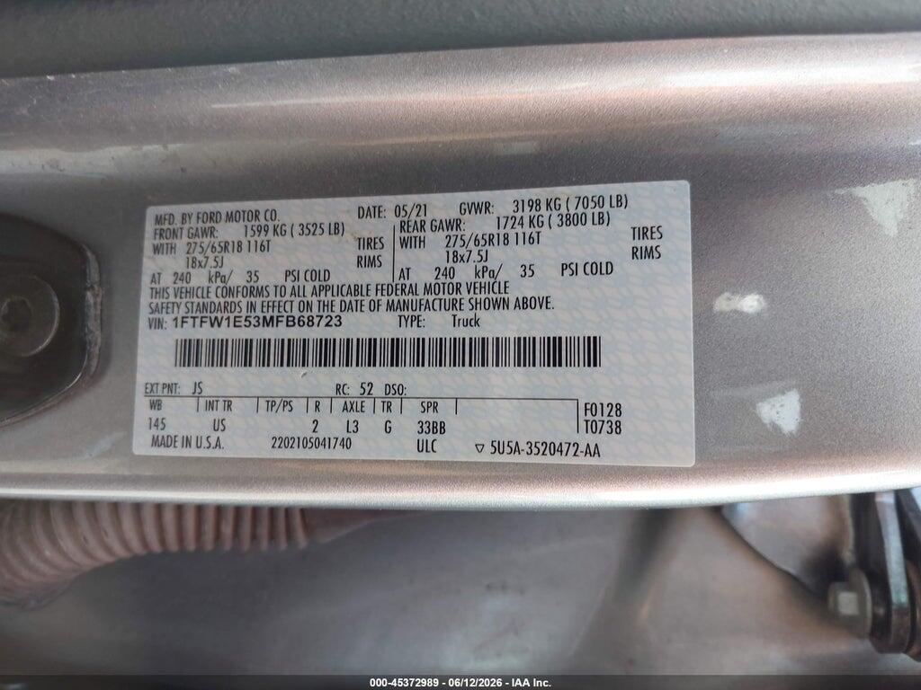 1FTFW1E53MFB68723 2021 FORD F-150 photo no. 9