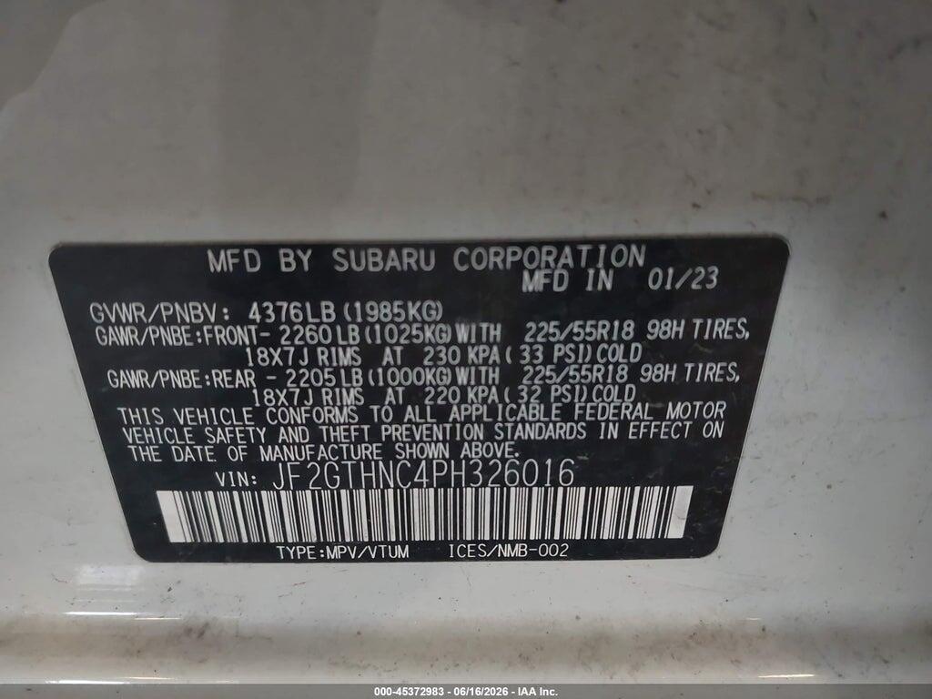 JF2GTHNC4PH326016 2023 SUBARU CROSSTREK photo no. 9