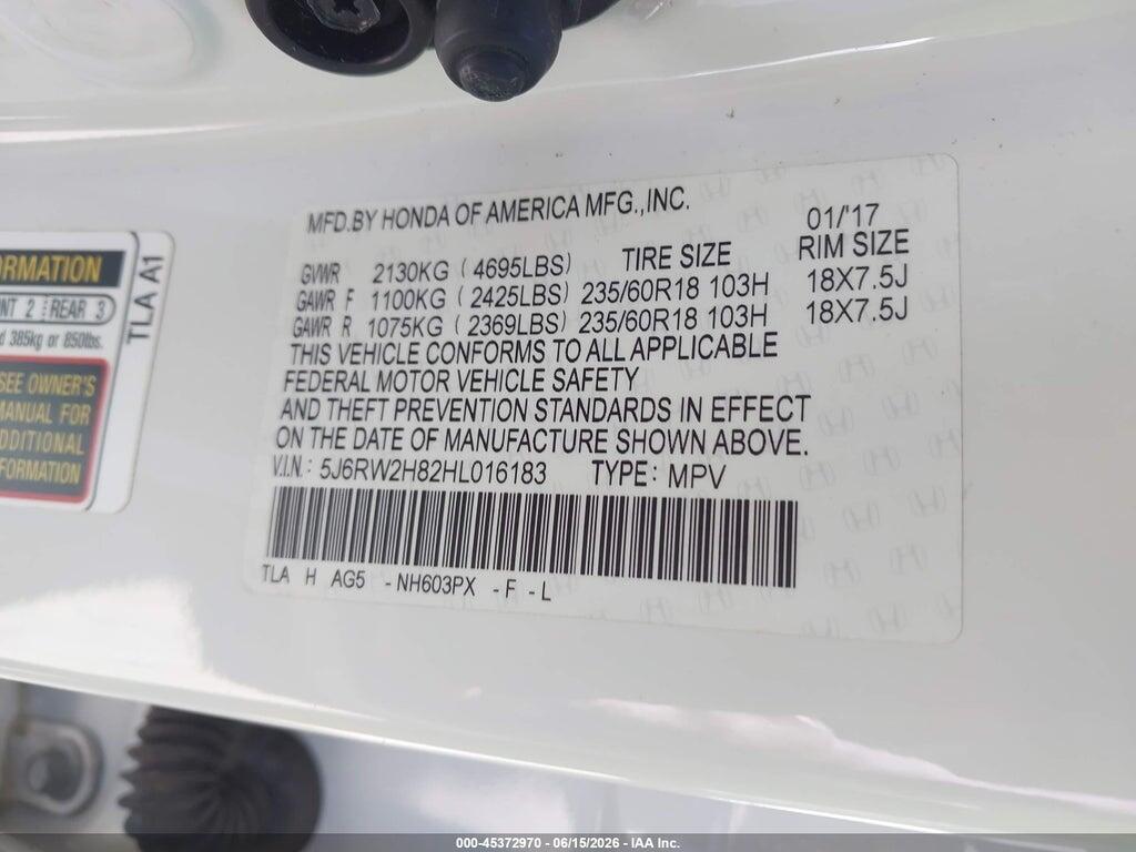 5J6RW2H82HL016183 2017 HONDA CR-V photo no. 9