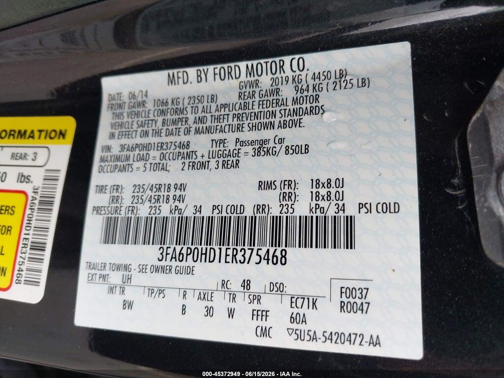 3FA6P0HD1ER375468 2014 FORD FUSION photo no. 9