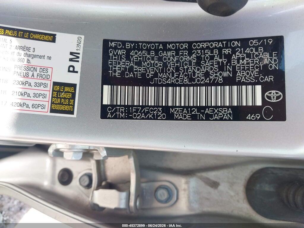 JTDS4RCE8LJ024778 2020 TOYOTA COROLLA photo no. 9