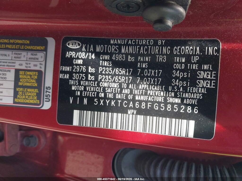 5XYKTCA68FG585286 2015 KIA SORENTO photo no. 9