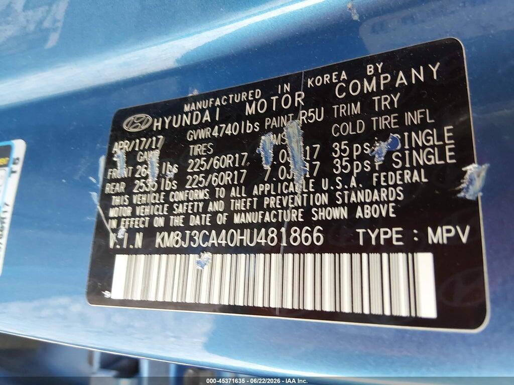 KM8J3CA40HU481866 2017 HYUNDAI TUCSON photo no. 9