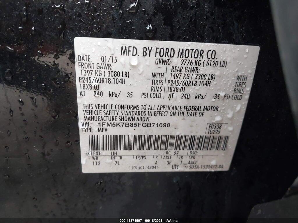 1FM5K7B85FGB71690 2015 FORD EXPLORER photo no. 9