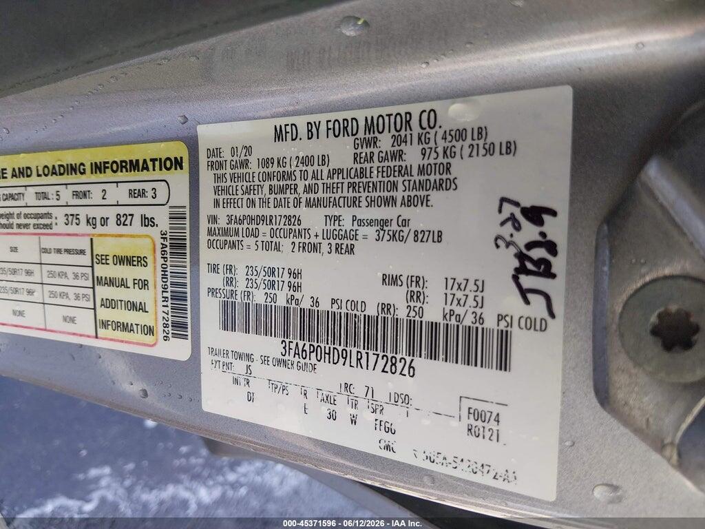 3FA6P0HD9LR172826 2020 FORD FUSION photo no. 9