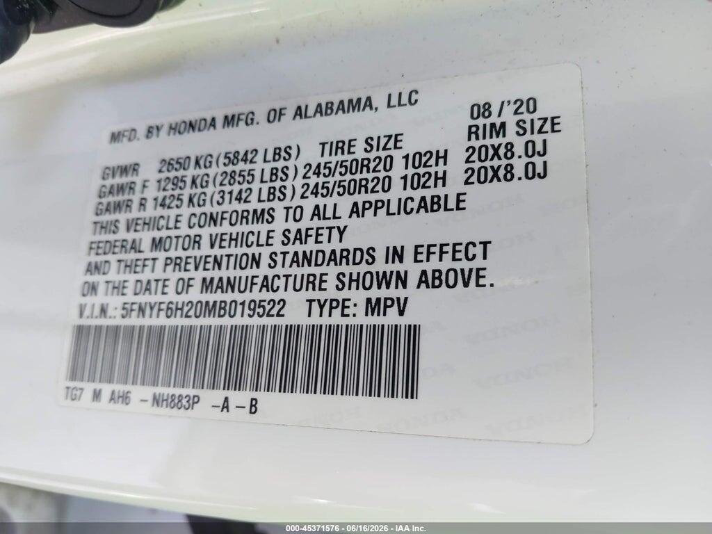 5FNYF6H20MB019522 2021 HONDA PILOT photo no. 9