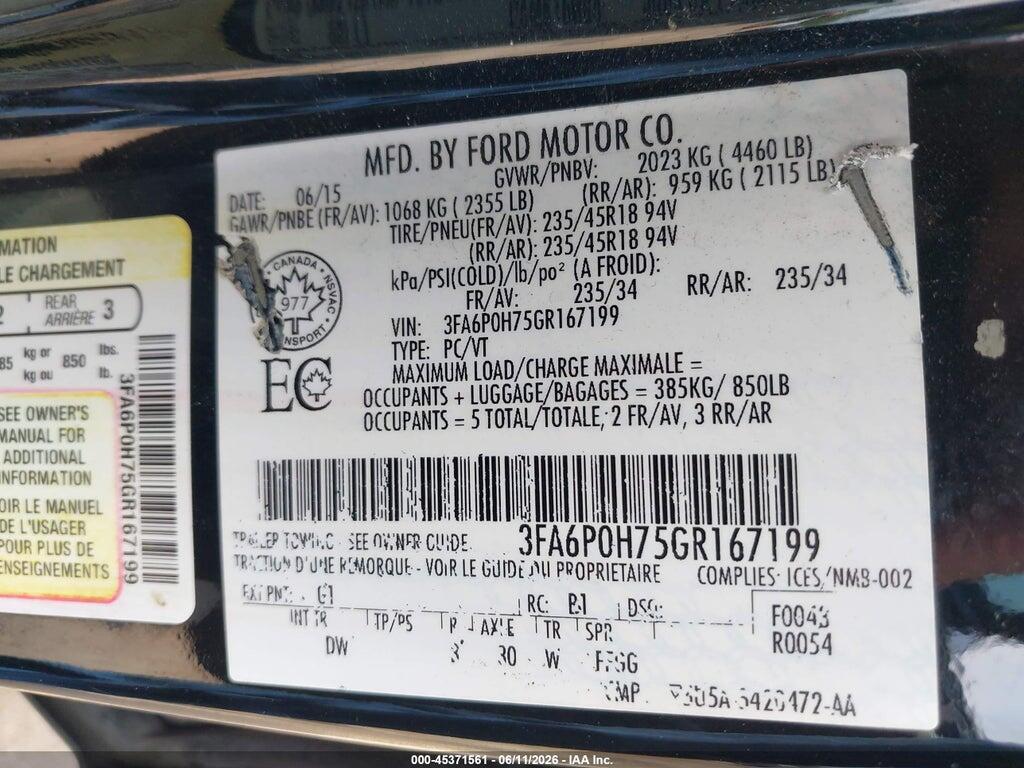 3FA6P0H75GR167199 2016 FORD FUSION photo no. 9