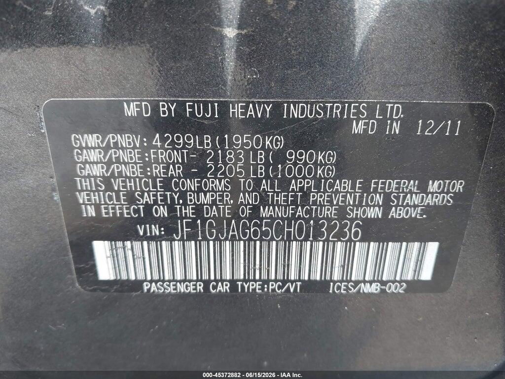 JF1GJAG65CH013236 2012 SUBARU IMPREZA photo no. 9