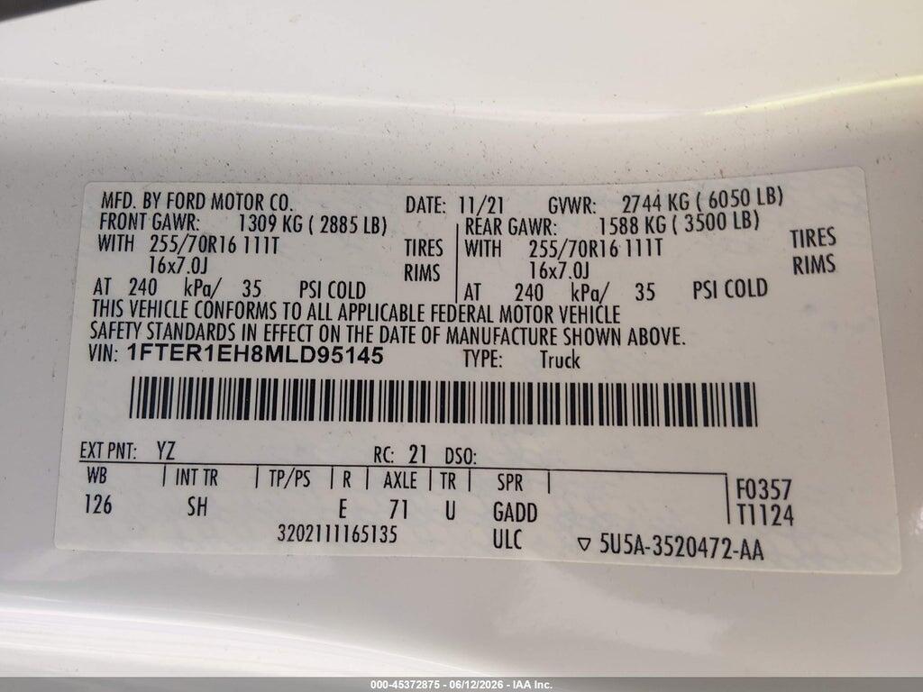 1FTER1EH8MLD95145 2021 FORD RANGER photo no. 9