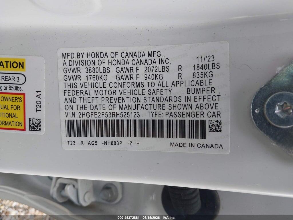 2HGFE2F53RH525123 2024 HONDA CIVIC photo no. 9