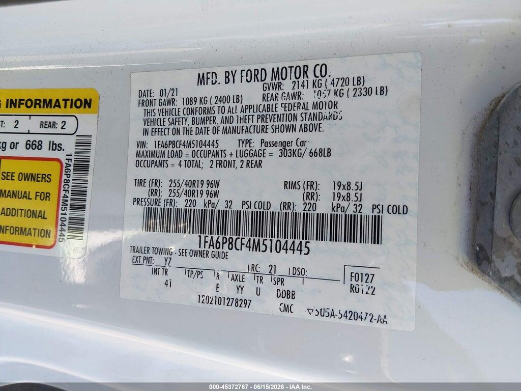 1FA6P8CF4M5104445 2021 FORD MUSTANG photo no. 9