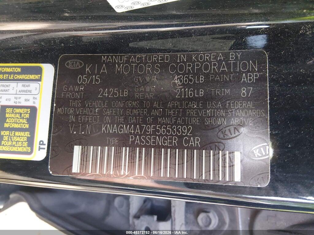 KNAGM4A79F5653392 2015 KIA OPTIMA photo no. 9