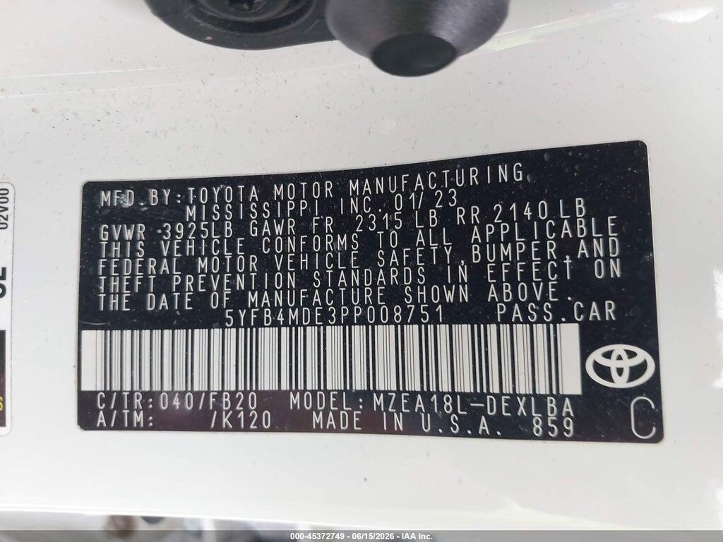 5YFB4MDE3PP008751 2023 TOYOTA COROLLA photo no. 9