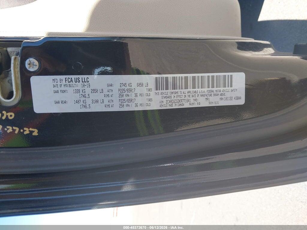 2C4RDGCG3KR771641 2019 DODGE GRAND CARAVAN photo no. 9