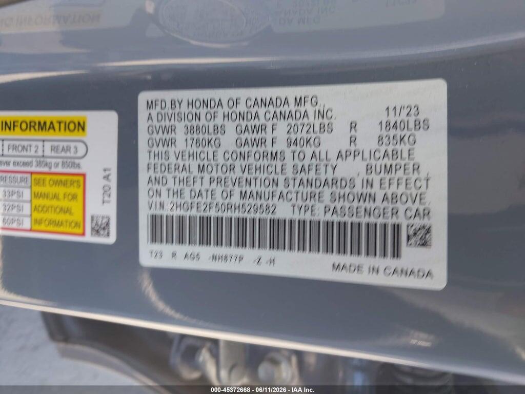 2HGFE2F50RH529582 2024 HONDA CIVIC photo no. 9
