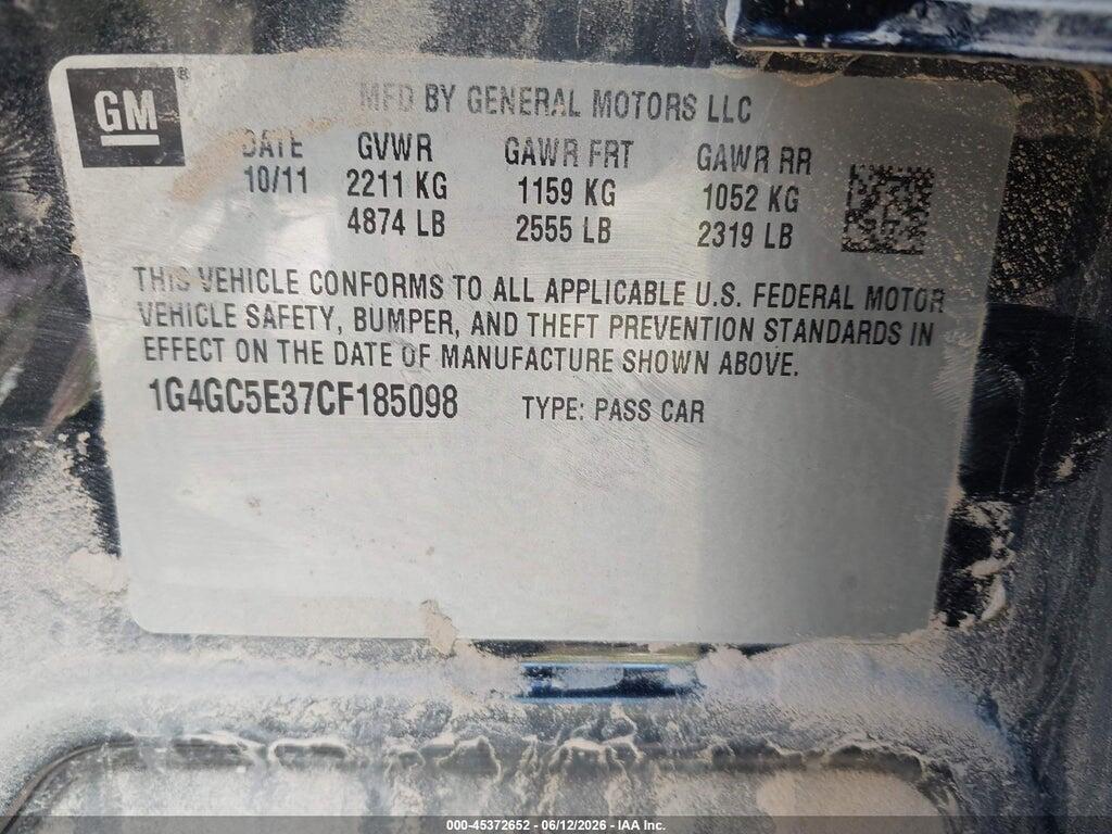 1G4GC5E37CF185098 2012 BUICK LACROSSE photo no. 9