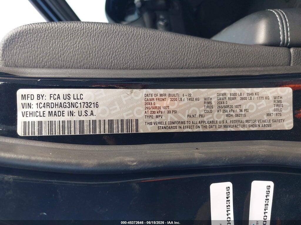 1C4RDHAG3NC173216 2022 DODGE DURANGO photo no. 9