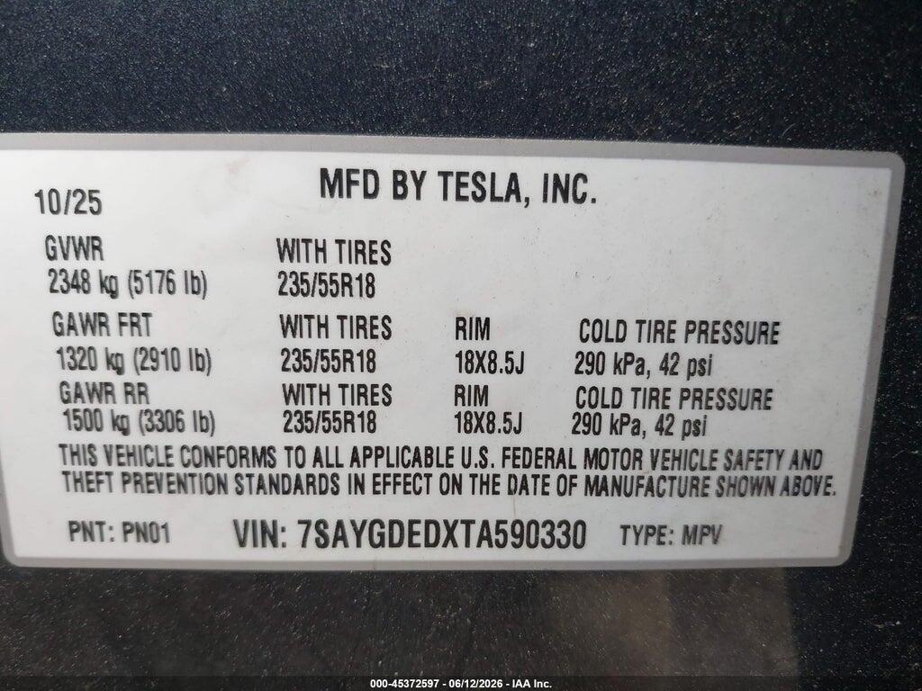 7SAYGDEDXTA590330 2026 TESLA MODEL Y photo no. 9