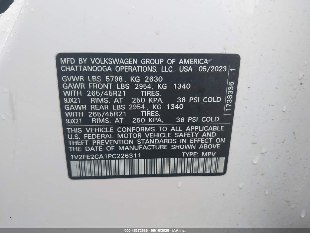 1V2FE2CA1PC226311 2023 VOLKSWAGEN ATLAS CROSS SPORT photo no. 9