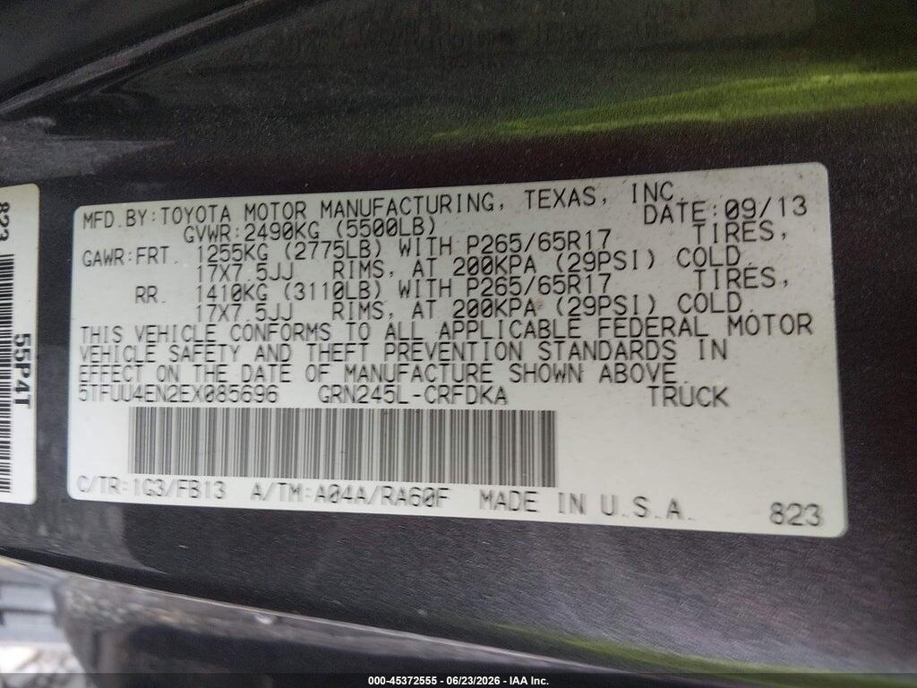 5TFUU4EN2EX085696 2014 TOYOTA TACOMA photo no. 9