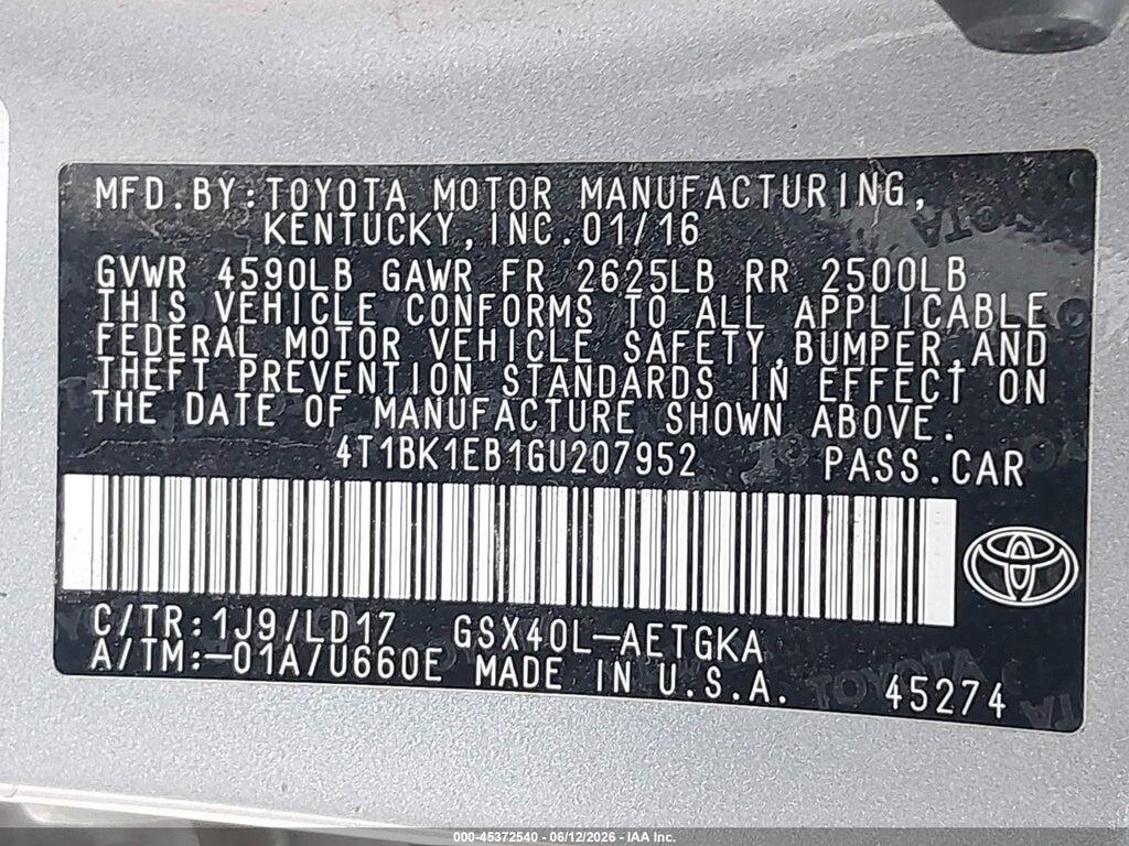 4T1BK1EB1GU207952 2016 TOYOTA AVALON photo no. 9
