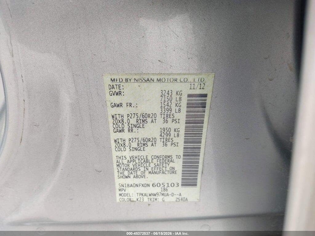 5N1BA0NFXDN605103 2013 NISSAN ARMADA photo no. 9