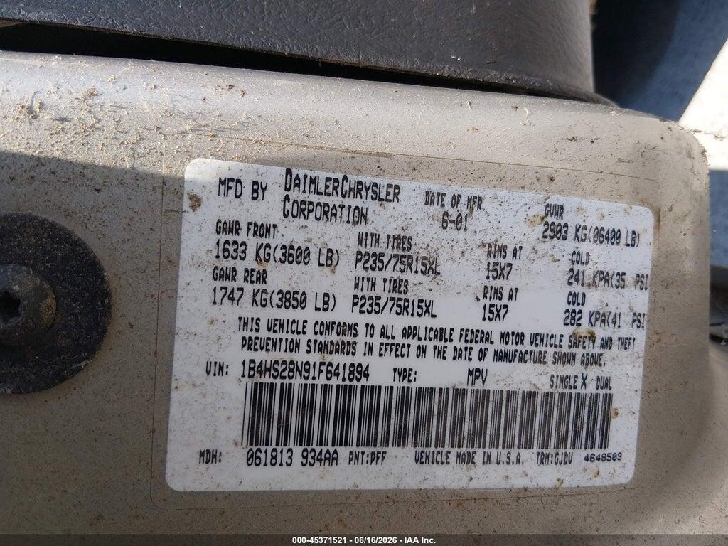 1B4HS28N91F641894 2001 DODGE DURANGO photo no. 9
