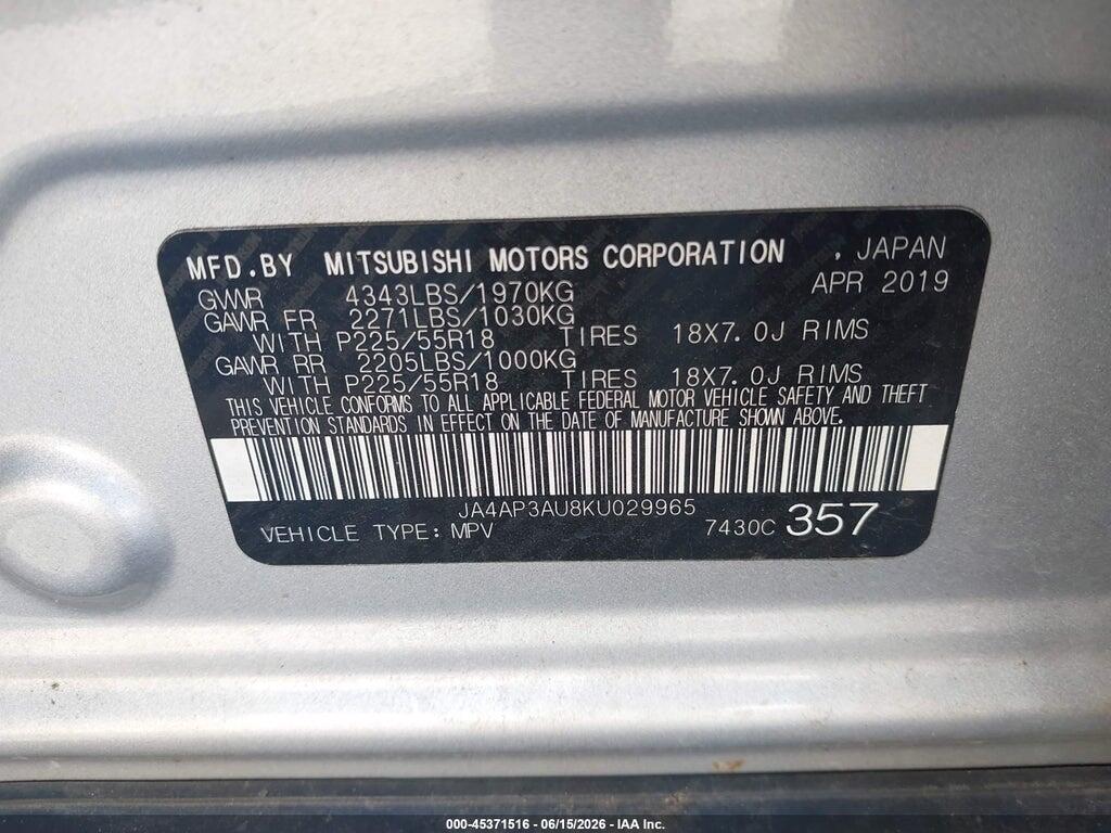 JA4AP3AU8KU029965 2019 MITSUBISHI OUTLANDER SPORT photo no. 9