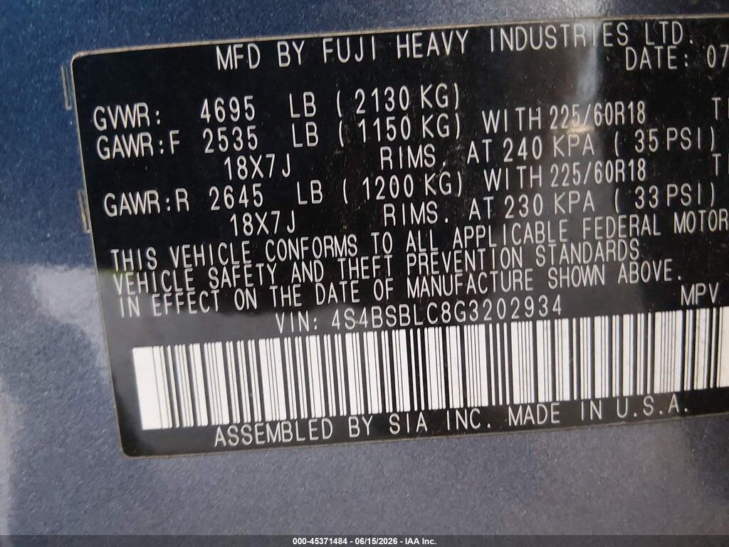 4S4BSBLC8G3202934 2016 SUBARU OUTBACK photo no. 9