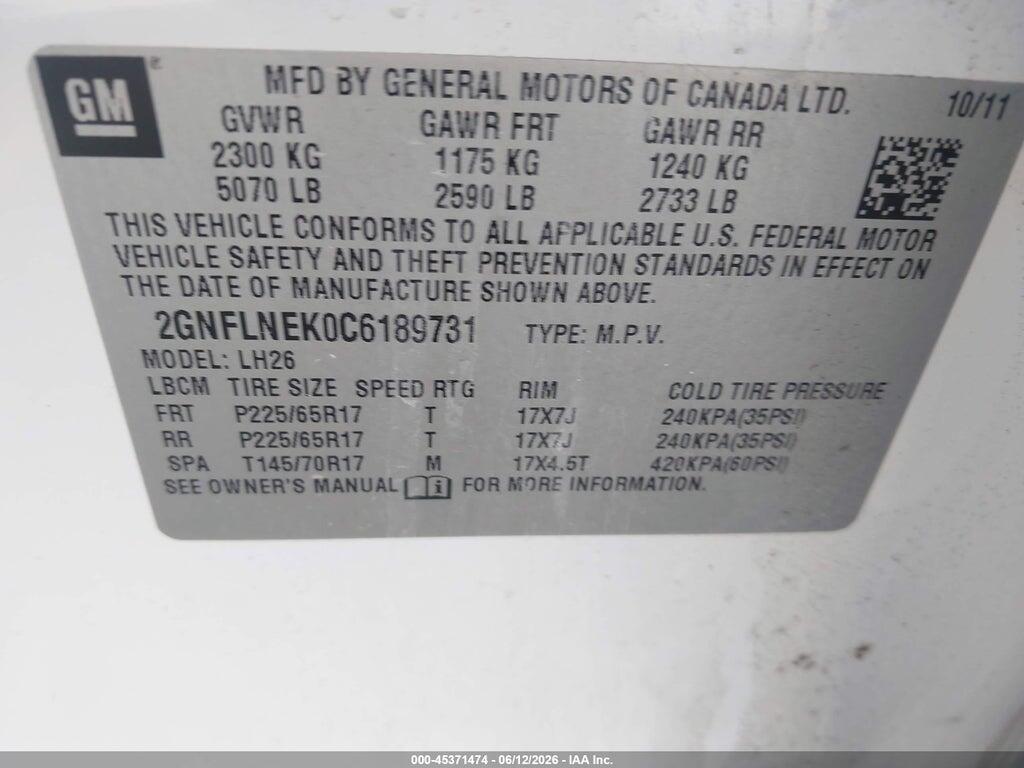2GNFLNEK0C6189731 2012 CHEVROLET EQUINOX photo no. 9