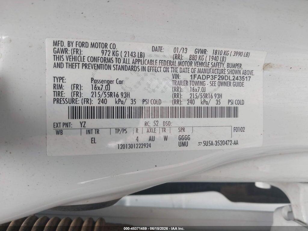 1FADP3F29DL243517 2013 FORD FOCUS photo no. 9